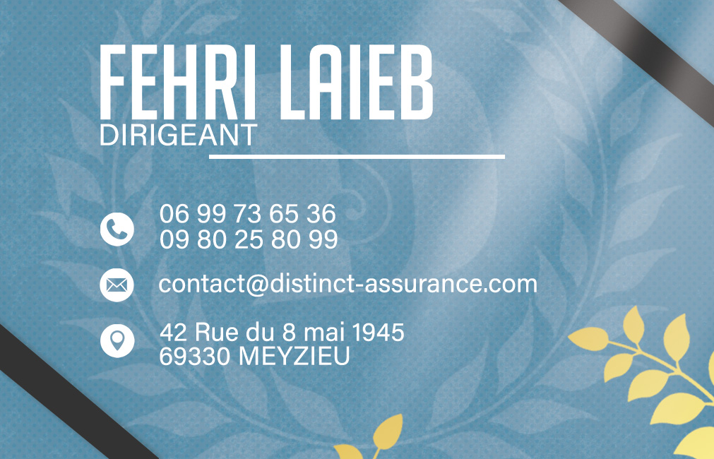 Carte de visite Distinct Assurances avec coordonnées du cabinet à Meyzieu